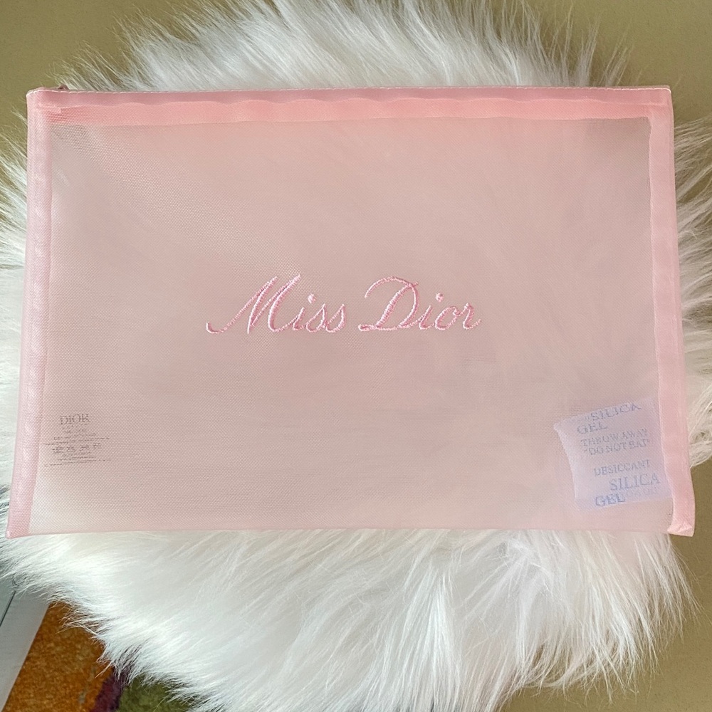 Dior Miss Dior pink mesh makeup pouch new / 11”x 8”